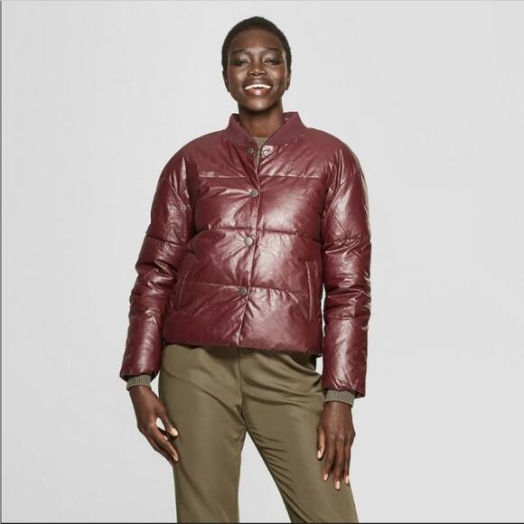 Who What Wear Purple Eggplant Vegan Leather Puffer Bubble Jacket Large - Picture 1 of 9